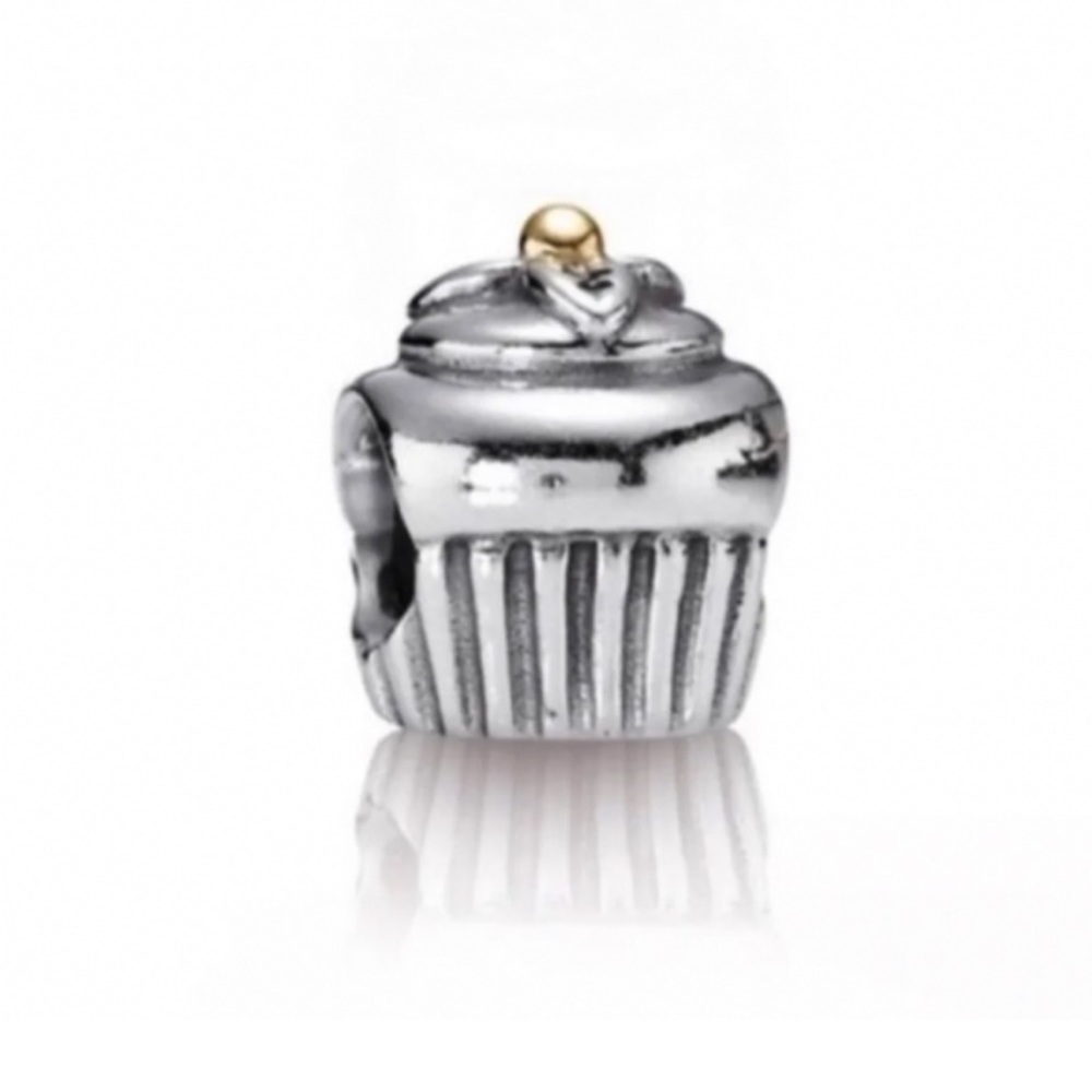 Pandora Retired 925 14K Gold Two Tone Cupcake Dessert Food Themed Bead Charm